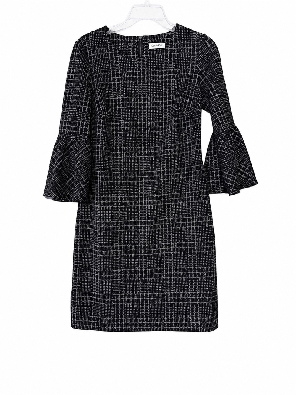 Calvin Klein Black Plaid Bell-Sleeve Sheath Dress
